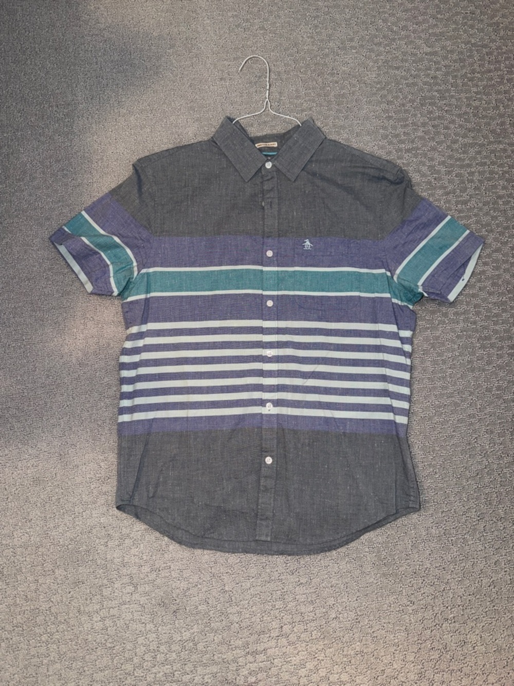 Penguin Short Sleeve Striped Button-Down Shirt